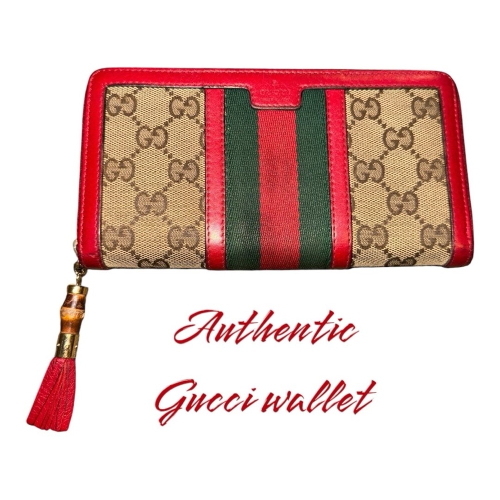 Gucci Wallet Monogram Bamboo Tassel Zipper